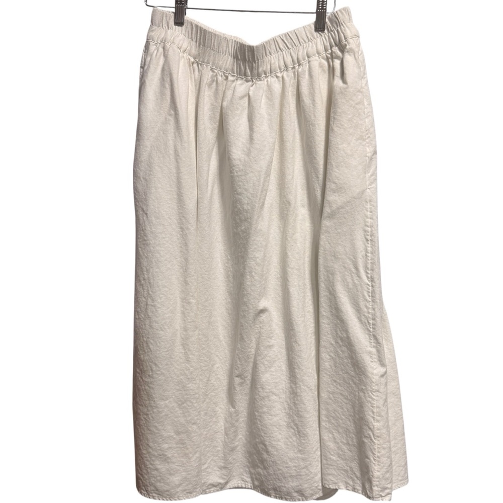 A New Day Linen Blend Pull On White A Line Midi Skirt Size M Natural Coastal